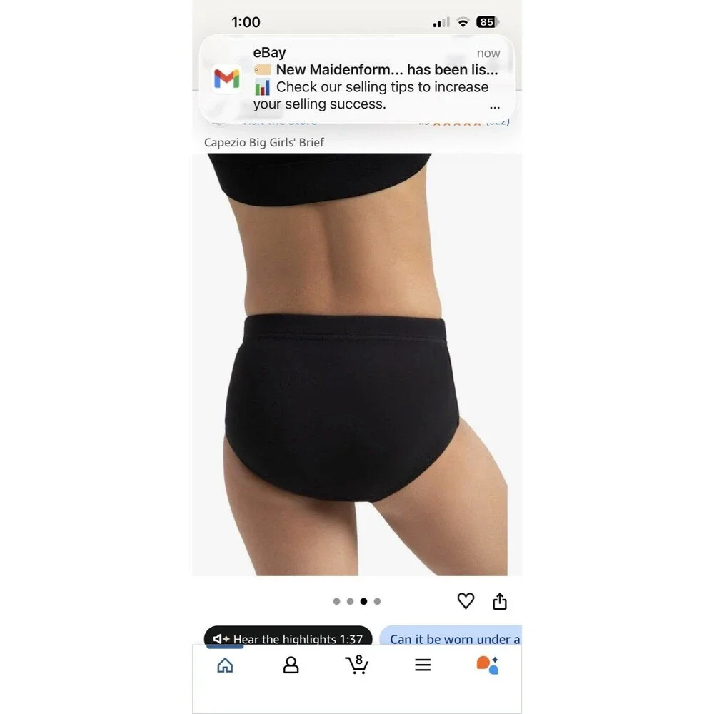 New Capezio Girls Brief Color Black Size Medium D25